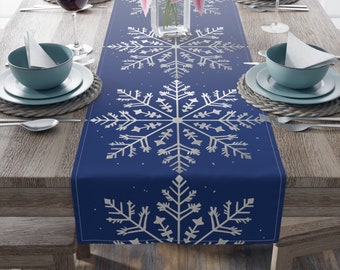 Christmas Table Runner Snow Table Runner for Christmas Table Winter Decor Glam Style Table Winter Runner for Christmas Silver Table Runner