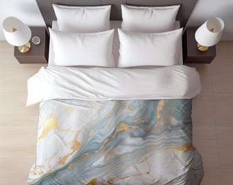 Blue Gold Comforter Marble Bedding Marble Inspired Comforter Abstract Comforter Modern Style Bedding Blue Comforter Glam Comforter Blue