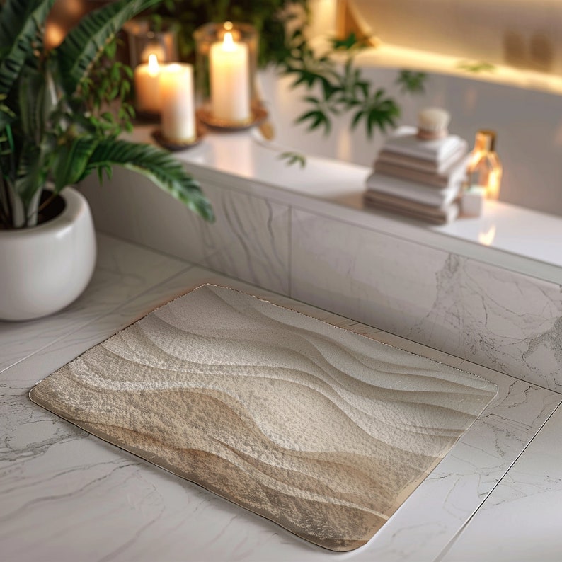 Beige Waves Ombre Bath Mat Shaded Beige Bath Mat Shaded Ombré Mat Waves ...