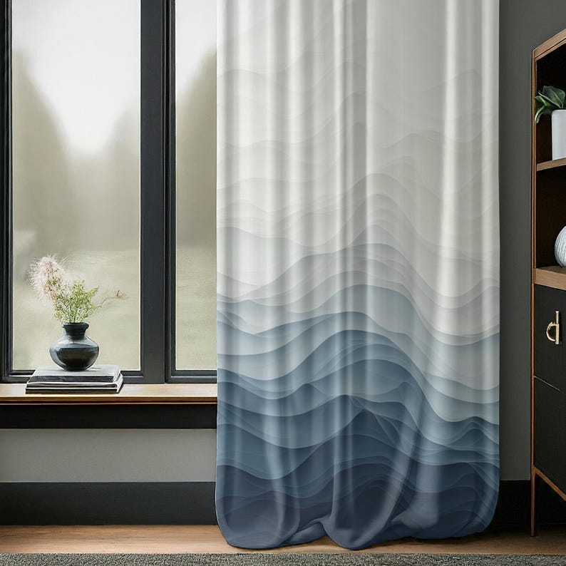 Blue Boho Design Window Curtain Blue Ombre Window Curtain Ombré for ...