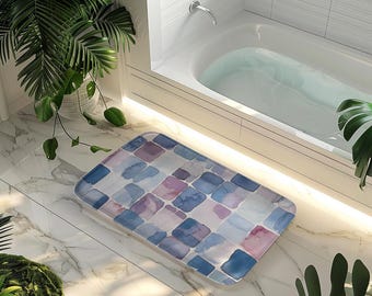 Watercolor Bath Rug Modern Art Bath Mat Watercolors Design for Bathroom Minimalist Style Bath Decor Artistic Pattern Bath Rug Watercolors