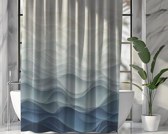 Blue Waves Ombre Design Shower Curtain Blue Sea Shower Curtain Boho Shower Curtain Bue Shaded Coastal Curtain Waves Shower Curtain Abstract