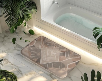 Artistic Design Bath Mat Modern Art Bath Mat Modern for Bathtub Abstract Mat Organic Pattern Style Bath Mat Beige Neutral Artistic Bath Rug