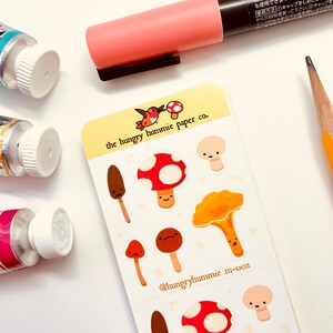 02 Feuille d'autocollants mini-champignons | Cadeaux mignons de champignons pour des naturalistes et des biologistes ! Autocollants d'agenda pour cahiers et chemises d'élèves