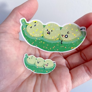 Soja edamame, pois idiots dans une cosse ! | Un grand et un mini autocollant holographique. Un cadeau végétal pour les jardiniers, les végétaliens et les végétariens !