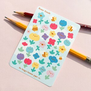 Feuille d'autocollants confortables amis fleurs et abeilles - Agenda floral coloré sur le thème du printemps en papier polco pour les amateurs de jardinage
