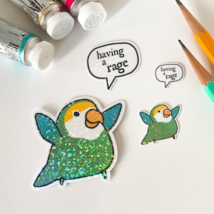 Autocollant Angry Lovebird ayant une rage - excellent cadeau pour les amateurs d'oiseaux / les fans d'observation des oiseaux et les ornithologues ! Vinyle holographique.