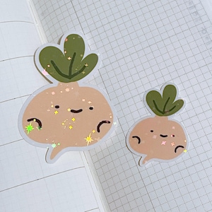 Lot d'autocollants navets ! Adorables légumes du potager ! | Un grand et un mini autocollant holographique. Un cadeau pour les végétaliens / végétariens