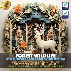 Laser Engraving File | 3D illusion PNG | Lightburn File | PNG Engraving | Glowforge | Xtool | Laser PNG | Forest Wildlife | Wild Animals