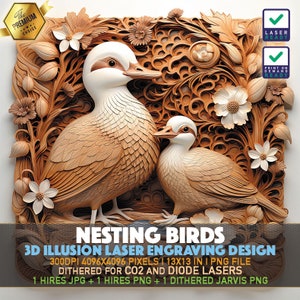Laser Engraving File | 3D illusion PNG | Lightburn File | PNG Engraving | Glowforge | Xtool | Laser PNG | Nesting Birds