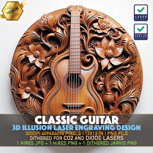 Laser Engraving File | 3D illusion PNG | Lightburn File | PNG Engraving | Glowforge | Xtool | Laser PNG | Classic Guitar | Music | Lifestyle