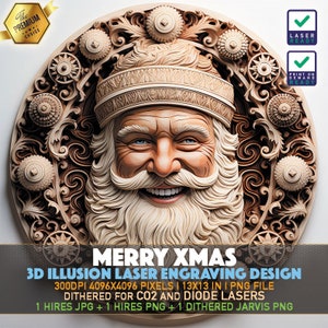 Santa Xmas 3D Illusion Laser Engraving File (PNG Digital Download)