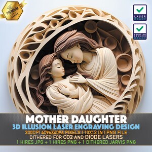 Mother & Daughter 3D Illusion Laser Engraving File (PNG)
