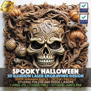 Laser Engraving File | 3D illusion PNG | Lightburn File | PNG Engraving | Glowforge | Xtool | Laser PNG | Spooky Halloween | Spooky Pumpkin