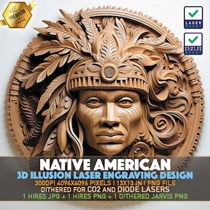 Laser Engraving File | 3D illusion PNG | Lightburn File | PNG Engraving | Glowforge | Xtool | Laser PNG | Traditional Native Indian American