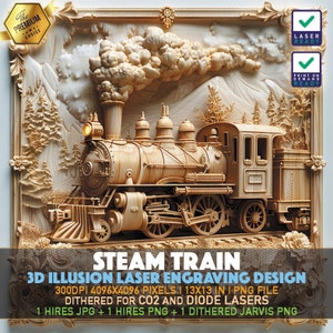 Laser Engraving File | 3D illusion PNG | Lightburn File | PNG Engraving | Glowforge | Xtool | Laser PNG | Steam Train | Train Locomotive