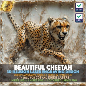 Cheetah&#39;s Chase | Beautiful Cheetah | Laser Engraving File | 3D illusion PNG | Lightburn File | PNG Engraving | Norton Tile | Laser PNG