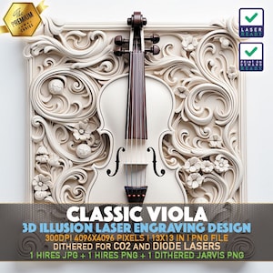 Laser Engraving File | 3D illusion PNG | Lightburn File | PNG Engraving | Glowforge | Xtool | Laser PNG | Classic Viola | Music | Violin