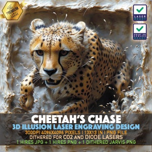 Cheetah&#39;s Chase | Beautiful Cheetah | Laser Engraving File | 3D illusion PNG | Lightburn File | PNG Engraving | Norton Tile | Laser PNG