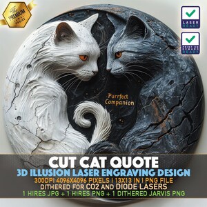 Cute Cat Quote | Beautiful Cat | Laser Engraving File | 3D illusion PNG | Lightburn File | PNG Engraving | Norton Tile | Laser PNG