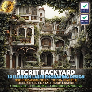 3D Illusion Laser Engraving File: Secret Garden Backyard (PNG Digital Download)