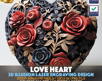 Laser Engraving File | 3D illusion PNG | Lightburn File | PNG Engraving | Glowforge | Xtool | Laser PNG | Love Heart | Love | Valentines Day
