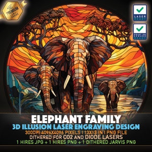 Laser Engraving File | 3D illusion PNG | Lightburn File | PNG Engraving | Glowforge | Xtool | Laser PNG | Elephant Family | Cute Elephant