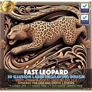Laser Engraving File | 3D illusion PNG | Lightburn File | PNG Engraving | Glowforge | Xtool | Laser PNG | Fast Leopard | Wild Animals Savana