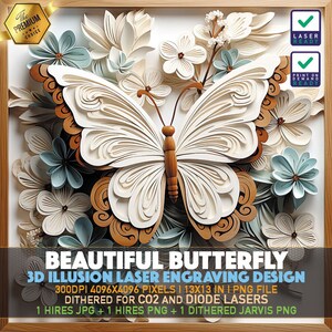 Laser Engraving File | 3D illusion PNG | Lightburn File | PNG Engraving | Glowforge | Xtool | Laser PNG | Beautiful Butterfly | Butterfly