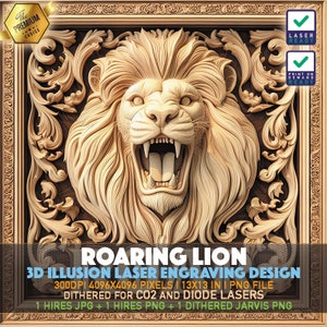 3D Lion Laser Engraving File: Illusion Art PNG (Digital Download)