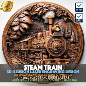 Laser Engraving File | 3D illusion PNG | Lightburn File | PNG Engraving | Glowforge | Xtool | Laser PNG | Steam Train | Train Locomotive