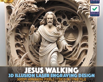 Laser Engraving File | 3D illusion PNG | Lightburn File | PNG Engraving | Glowforge | Xtool | Laser PNG | Jesus Christ | Jesus Walking