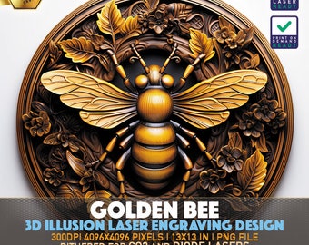 Laser Engraving File | 3D illusion PNG | Lightburn File | PNG Engraving | Glowforge | Xtool | Laser PNG | Golden Bee | Queen Bee | Honey