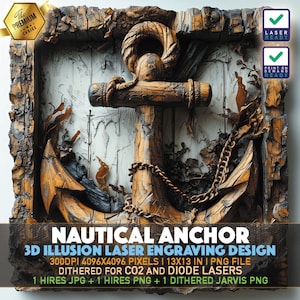 Nautischer Anker | Schiff Anker | Nautik | Lasergravurdatei | 3D Illusion PNG | Lightburn File | PNG Gravur | Norton Tile | Laser PNG