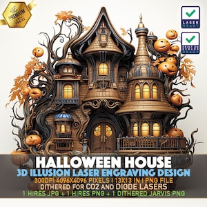 Laser Engraving File | 3D illusion PNG | Lightburn File | PNG Engraving | Glowforge | Xtool | Laser PNG | Spooky Halloween House