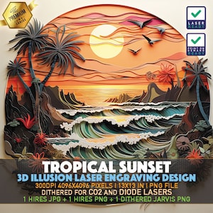 Tropical Sunset 3D Illusion Laser Engraving File (PNG, JPG)