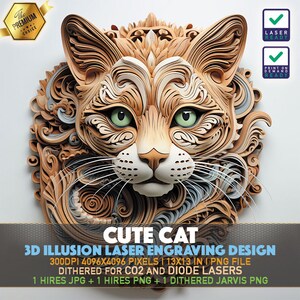 Laser Engraving File | 3D illusion PNG | Lightburn File | PNG Engraving | Glowforge | Xtool | Laser PNG | Cute Cat | Cat Face | Cat Life