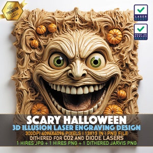 Scary Pumpkin 3D Illusion Laser Engraving File (PNG, Lightburn, Glowforge, Xtool)