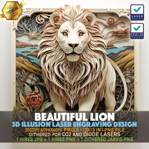 Laser Engraving File | 3D illusion PNG | Lightburn File | PNG Engraving | Glowforge | Xtool | Laser PNG | Beautiful Lion | King Of Savana