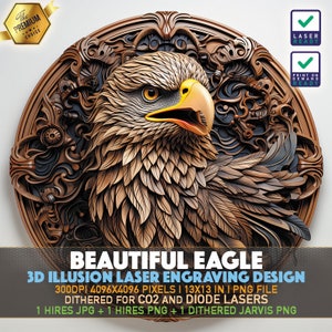 Laser Engraving File | 3D illusion PNG | Lightburn File | PNG Engraving | Glowforge | Xtool | Laser PNG | Wild Eagle | Beautiful Eagle