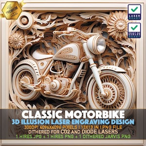 Laser Engraving File | 3D illusion PNG | Lightburn File | PNG Engraving | Glowforge | Xtool | Laser PNG | Classic Motorcycle | Motorcycle