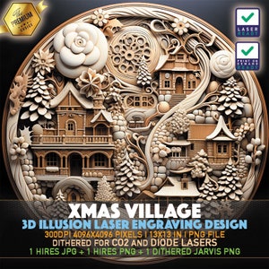 3D Illusion Xmas Village Laser Engraving File (PNG)