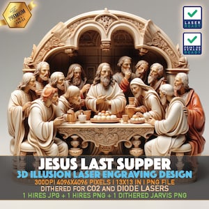 Laser Engraving File | 3D illusion PNG | Lightburn File | PNG Engraving | Glowforge | Xtool | Laser PNG | Jesus Last Supper | Jesus Supper