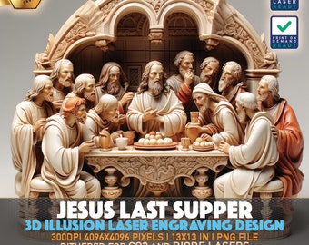 Laser Engraving File | 3D illusion PNG | Lightburn File | PNG Engraving | Glowforge | Xtool | Laser PNG | Jesus Last Supper | Jesus Supper
