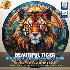 3D Tiger Illusion: Laser Engraving PNG File (Digital Download)