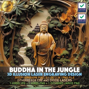 Laser Engraving File | 3D illusion PNG | Lightburn File | PNG Engraving | Glowforge | Xtool | Laser PNG | Buddha In The Jungle