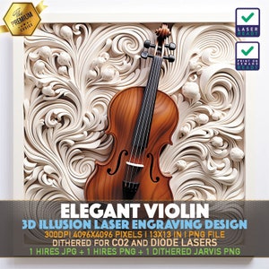 Laser Engraving File | 3D illusion PNG | Lightburn File | PNG Engraving | Glowforge | Xtool | Laser PNG | Classic Violin | Music | Lifestyle