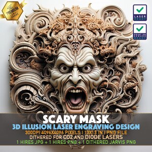 Laser Engraving File | 3D illusion PNG | Lightburn File | PNG Engraving | Glowforge | Xtool | Laser PNG | Scary Mask
