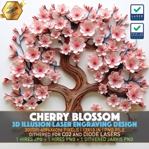 Laser Engraving File | 3D illusion PNG | Lightburn File | PNG Engraving | Glowforge | Xtool | Laser PNG | Cherry Blossom | Pink Blossom