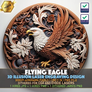 Laser Engraving File | 3D illusion PNG | Lightburn File | PNG Engraving | Glowforge | Xtool | Laser PNG | Wild Eagle | Flying Eagle